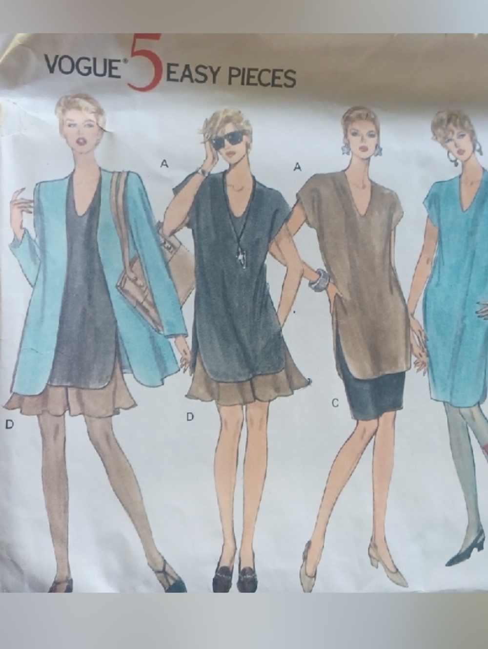 Vintage Vogue  Pattern 5 Easy Pieces - Teal & Brown Dresses Multi-combinations